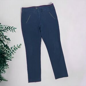 ALFANI Tummy Control Faux Leather Trim Slim Leg Ankle Pants Blue Sz 10